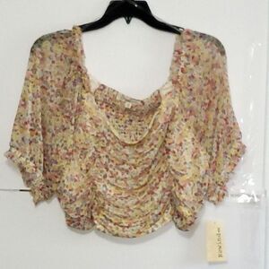 A Rewind Women's Plus Cropped Top Peasant Whimsigoth Smocked Spring Summer 2X